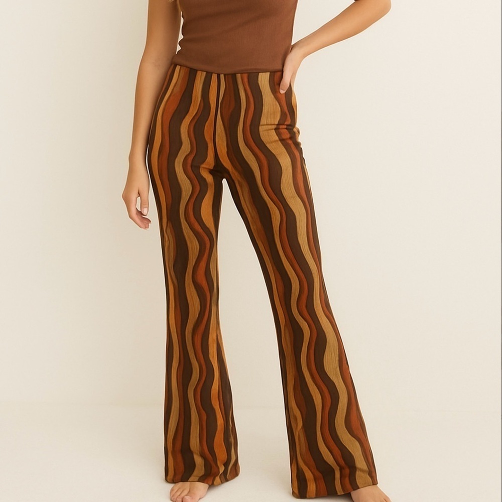 Motel Retro Swirl Print Mesh Flare Pants XXS 70s Style Festival Boho - Picture 1 of 5